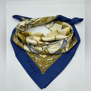 Christian Georges Vintage  Blue and Gold Scarf 100% Silk 35x35 inches